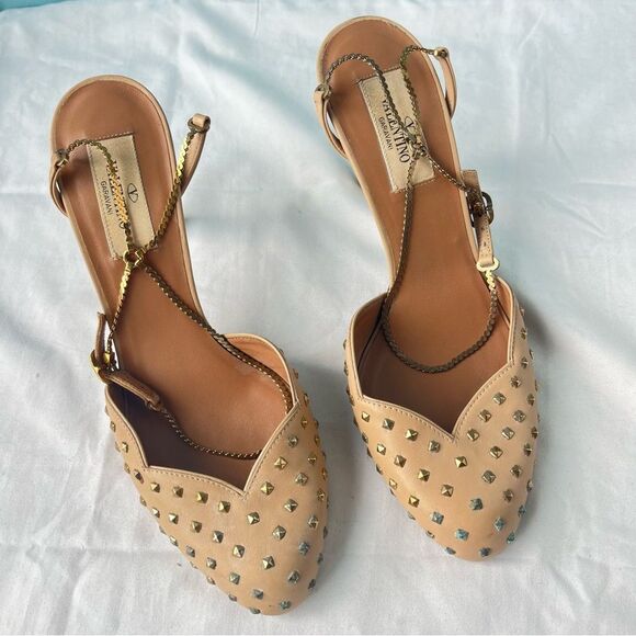 VALENTINO GARAVANI Rockstud Sling Bag Ankle Strap Heels Vlogo Tan-go Sz. 37